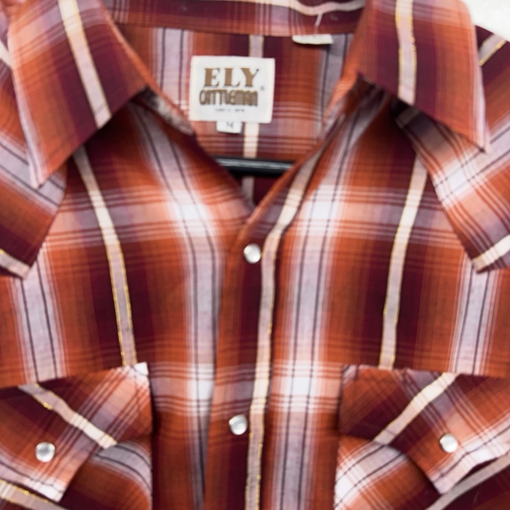 Vintage Ely Plains Western‎ Shirt Mens M  Plaid Pearl Snap Cowboy 80s Fast Ship